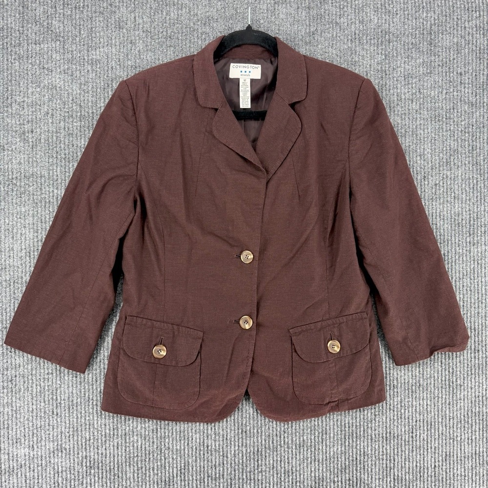 Vintage Covington chocolate brown linen blend blazer jacket size 12 boho chic